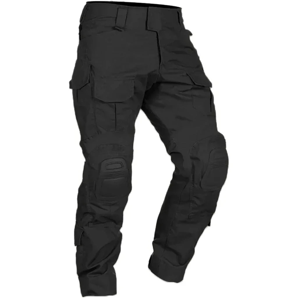 Pantalon militaire combat homme noir avec genouillères