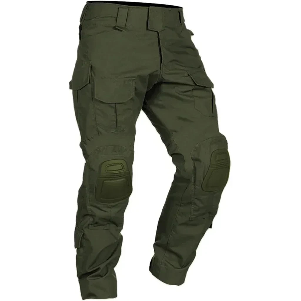Pantalon militaire combat homme vert avec genouillères