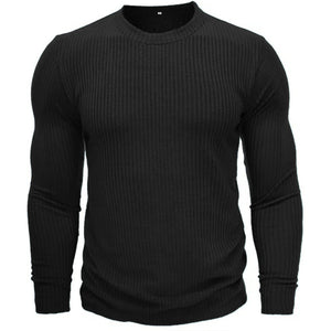 Pull militaire noir en maille côtelée à col rond, vu de face