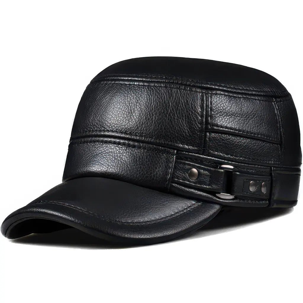 Casquette Militaire Cuir Noir