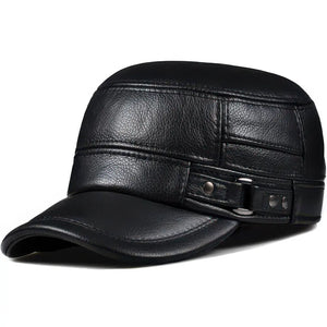Casquette Militaire Cuir Noir