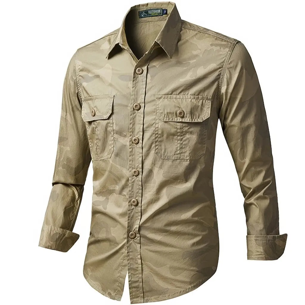 Chemise Homme Style Militaire Beige