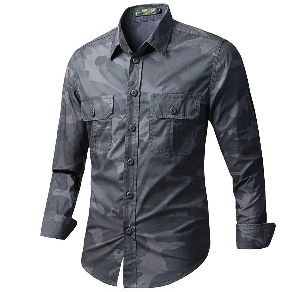 Chemise Homme Style Militaire Grise