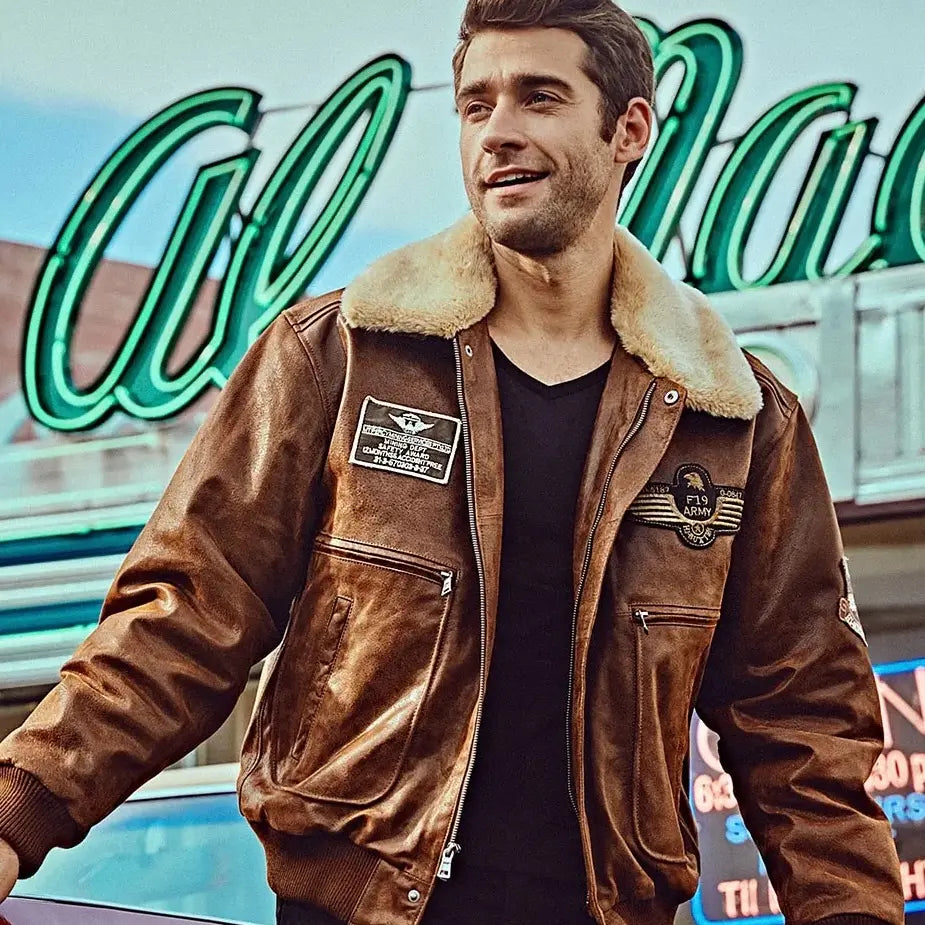 Veste Militaire Cuir Marron