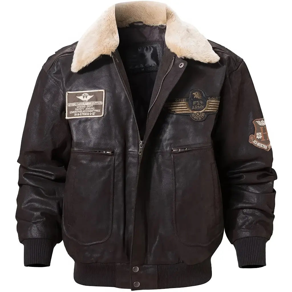 Veste Militaire Cuir Foncé