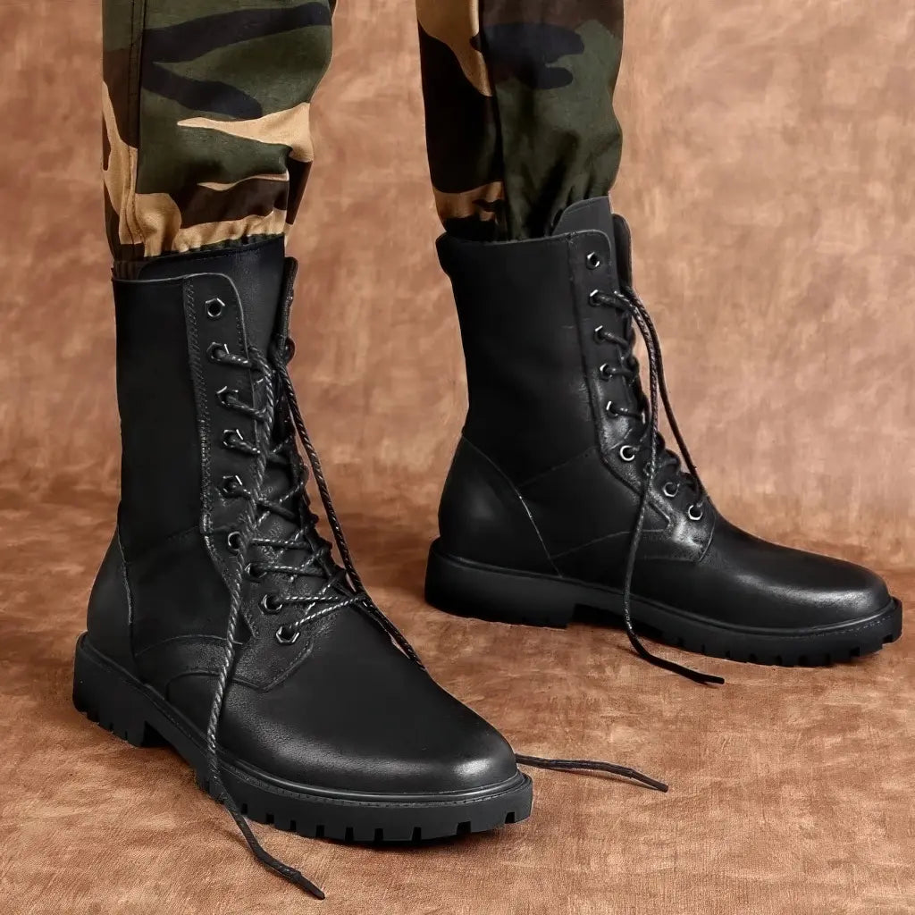 Bottes Cuir Homme Style Militaire Vintage