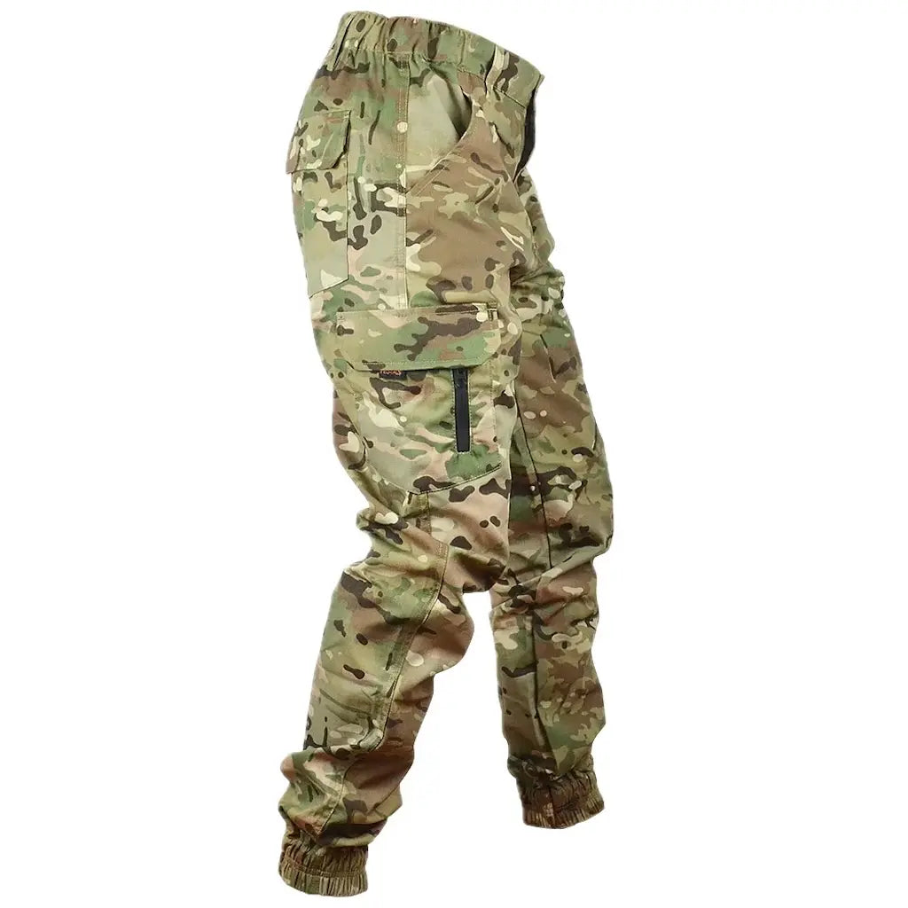 Pantalon Cargo Militaire Homme Camouflage - Taille élastique, 8 Poches - Pour Randonnée, Chasse, Travail, Plein Air