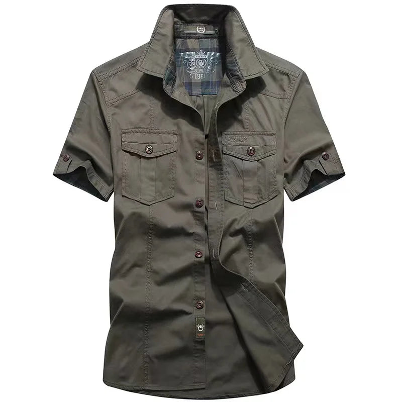Chemise Militaire Homme Manche Courte Grise