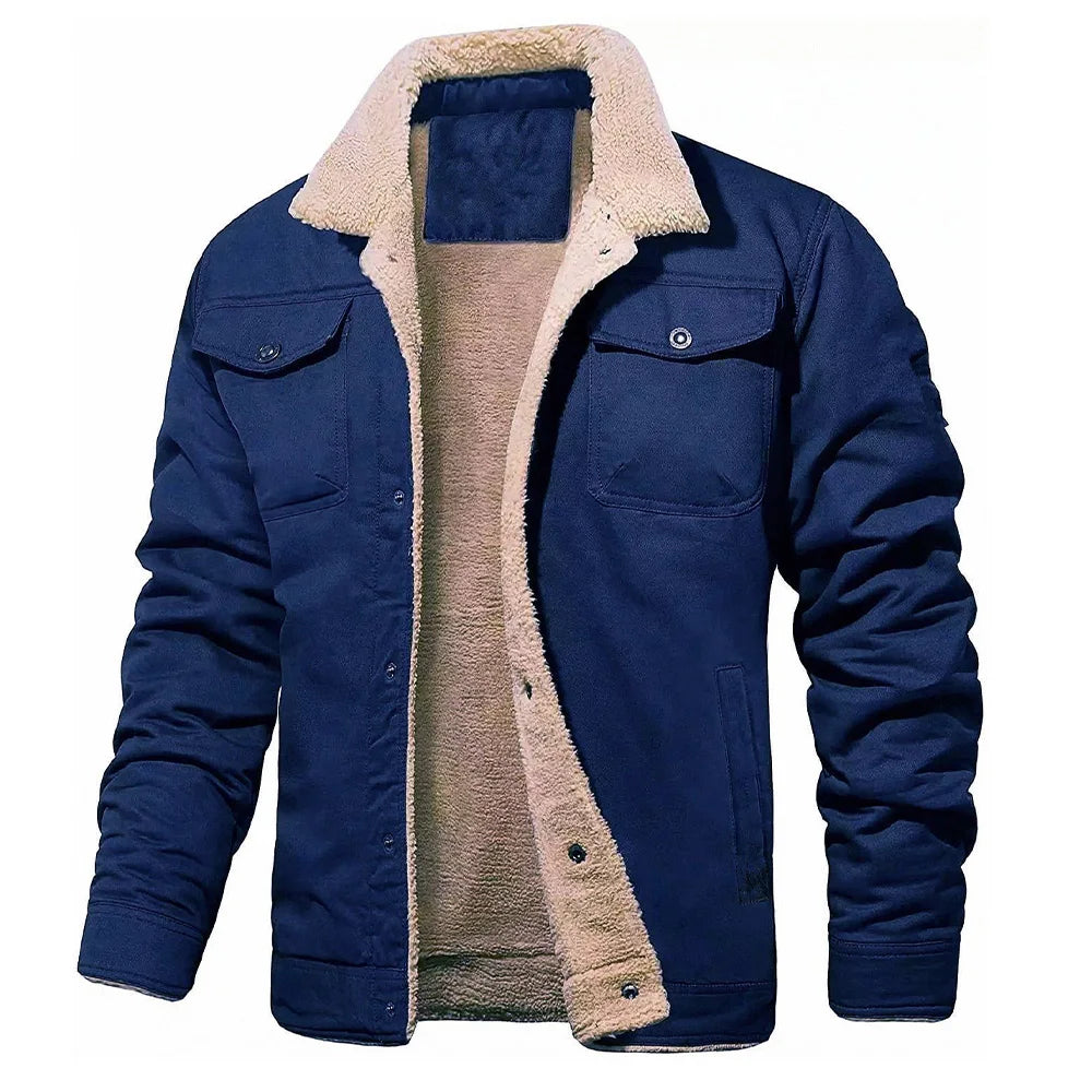 Veste Militaire Fourrure Homme Bleue