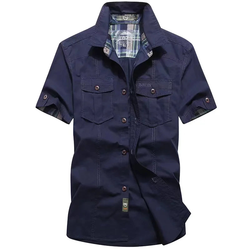 Chemise Militaire Homme Manche Courte Bleue
